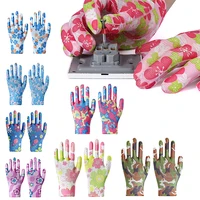 2PCS Breathable Women Garden Gloves Printed Pink Nylon Work Non-Slip Household Labor Protection Gloves For Mechanic Construction 1