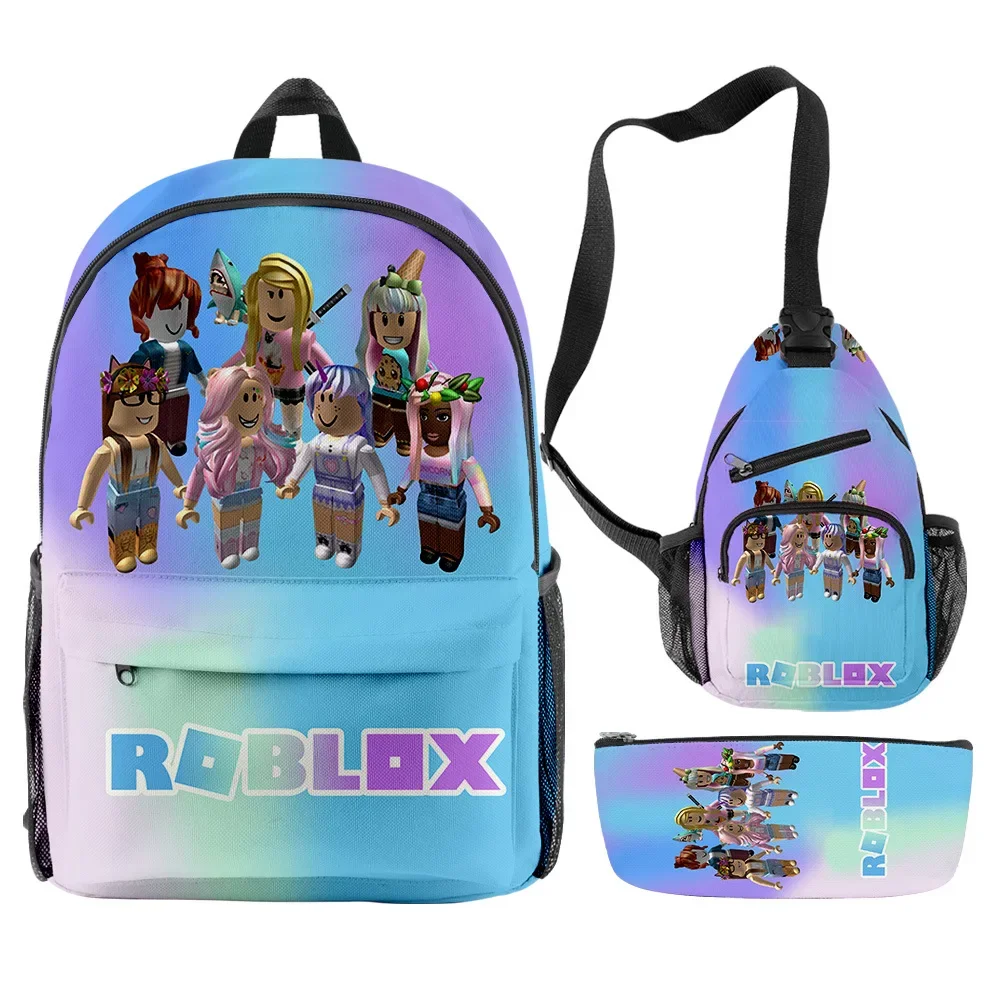 

3PC-SET 3D Full Printing Virtual World Roblox ROBLOX School Bag Backpack Shoulder Bag Pencil Case School Bag Mochila