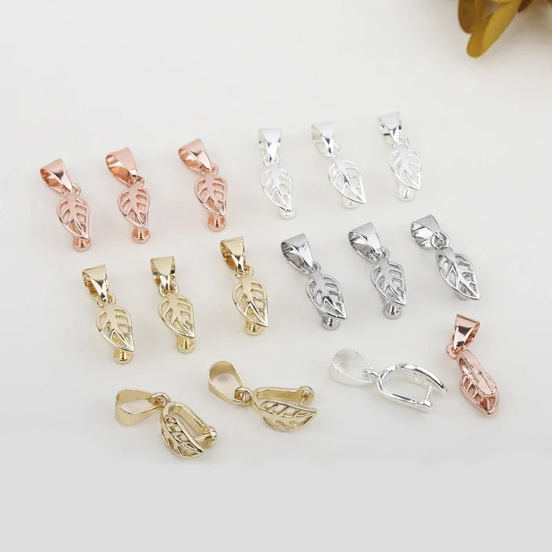 Brass Leaf Ice Pinch Bails Beads Hangers Pendant Clip Clasp Dangle