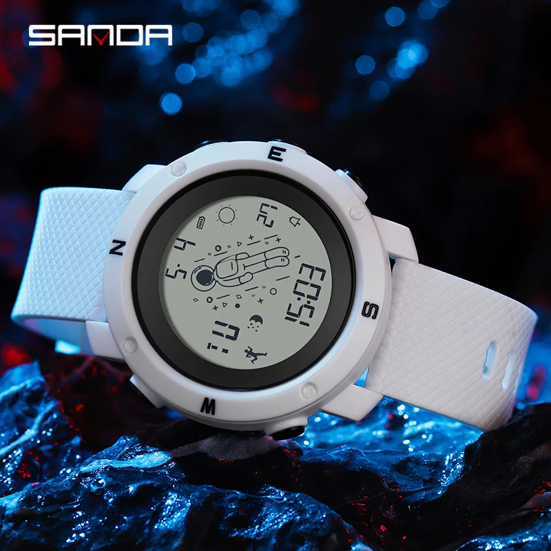 SANDA 2106 LED Display digitale Luminoso Sveglia luminosa Uomo Orologio  elettronico per sport all'aperto (oro nero)