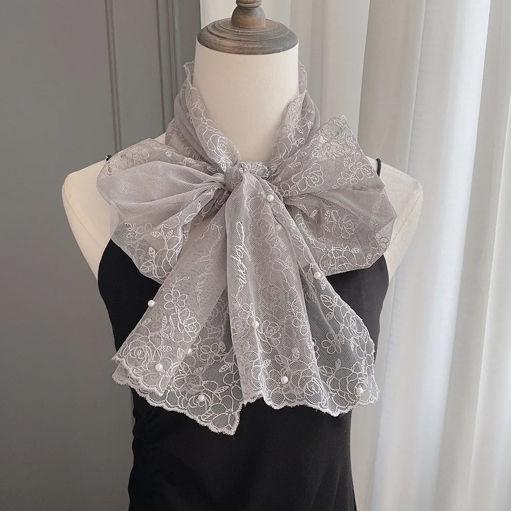 VREOVOR Elegante Stickerei Breite Version Spitze Streamer Temperament Perle Schal Frühling und Herbst Dünne Schulter Dekorative Frauen – Detail 13