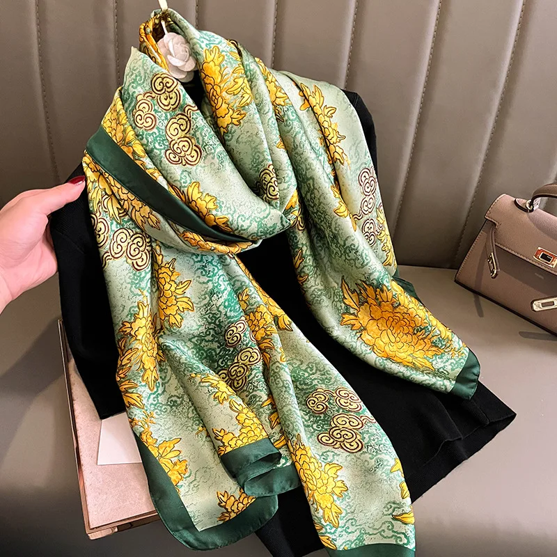Silk Scarf Luxury Brand Women Large Shawls Hijab Design Stitching striped arrow imitation silk sunscreen outdoor beach towel, silk scarf,women scarves