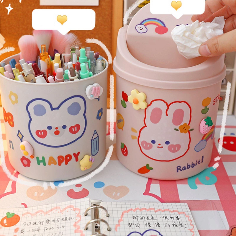 Mini Desktop Trash Can Student Desk Office Desk Covered Storage Bin Cute Creative Storage Box Desktop Organizer Office Stationer