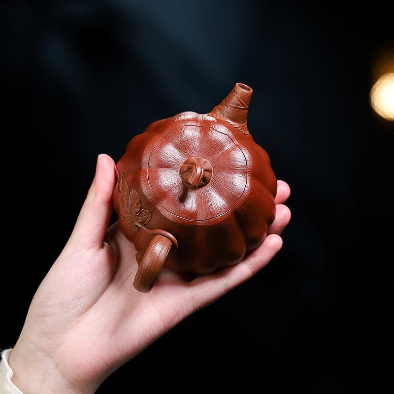 Chinese Style High Pumpkin Shape Teapot, Purple Clay Raw ore Dahongpao, Kung Fu Household, Pure Handmade, 240cc, Tea Pots, 1Pc