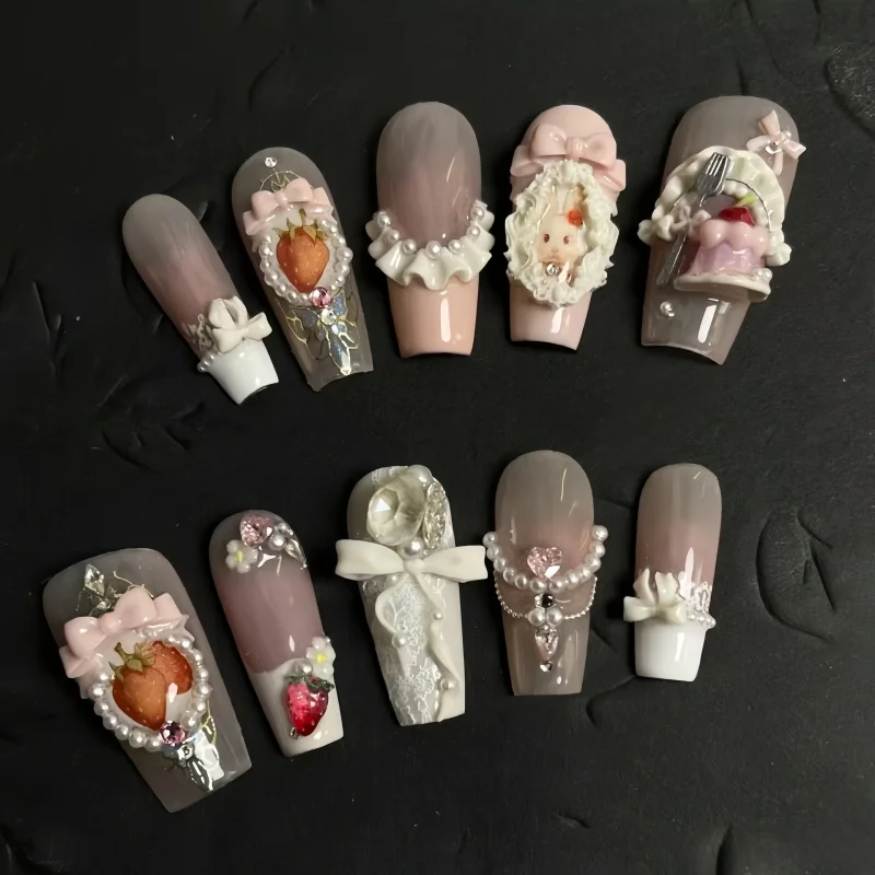 귀여운 스타일의 네일 아트 몰드, 사진 프레임, 토끼, 사과, 리본, 사탕, 디저트, 3D 네일 아트 몰드 2피스 세트