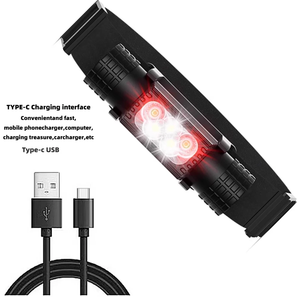 

Outdoor red + white multi-functional lighting headlight fixed focus multi-lamp bead waterproof lamp type c charging