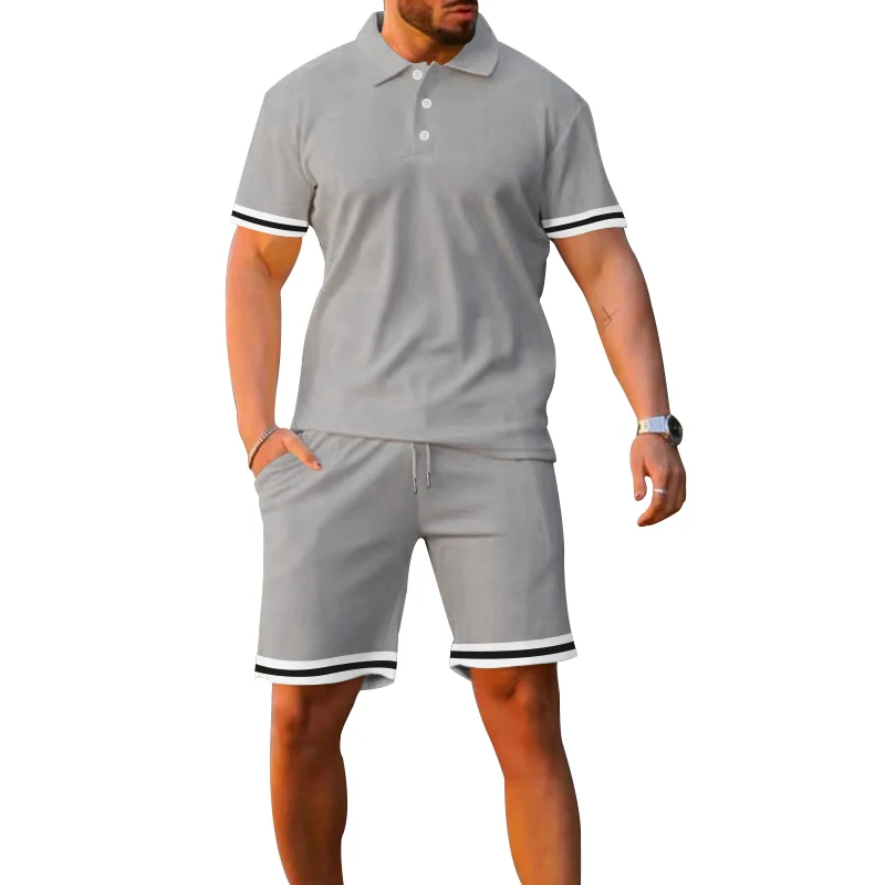 Summer Europe and the United States lapel button short-sleeved shorts two-piece sports casual men's suit