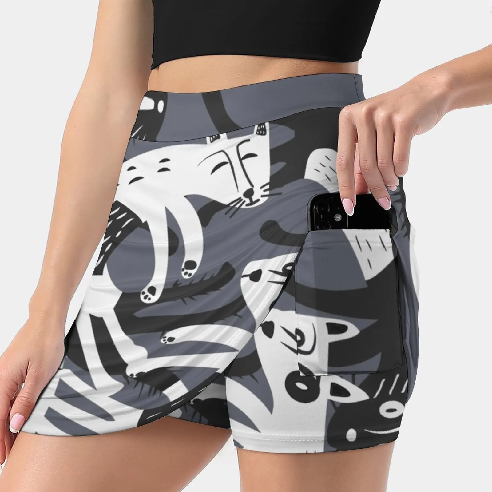 

4 Cats Women's skirt With Hide Pocket Tennis Skirt Golf Skirts Badminton Skirts Running skirts Cat Cats Animals Cute Nordic