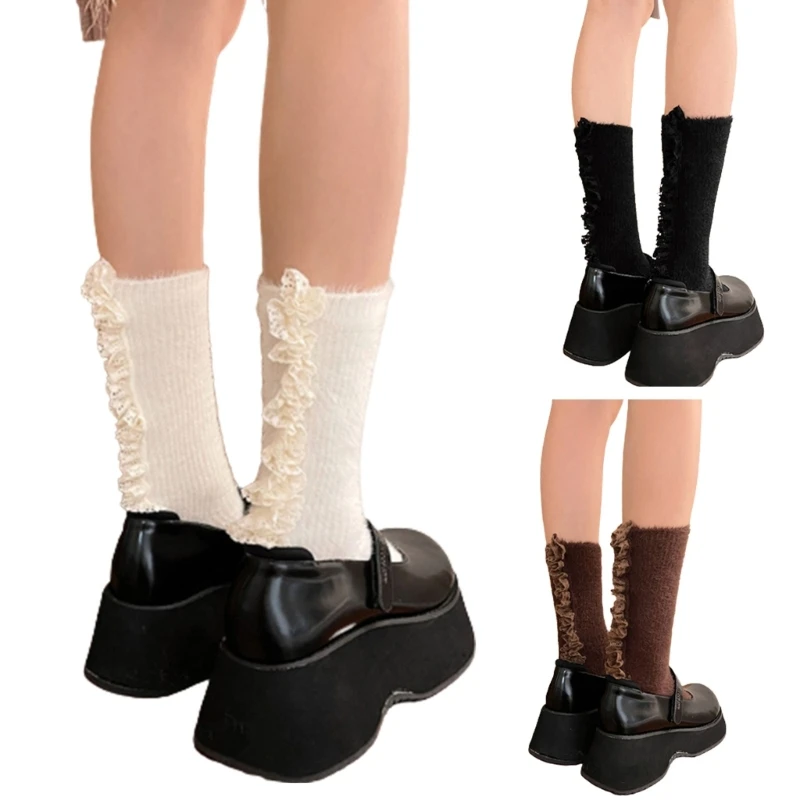 

Lolitas Ankle Dress Socks Fuzzy Booties Socks Sweet Ruffle Frilly Socks JK Uniform Loose Socks for Womens T8NB