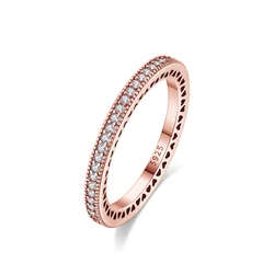 Elegant Rose Gold Crystal Heart & Moon Sterling Silver Ring for Women - Luxury Wedding Gift Jewelry (40)