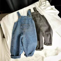 Baby Girls Overalls Spring Autumn New Solid Pocket Exterior Children Girls Suspender Pants Casual Cotton Kid Girls Strappy Pants 4