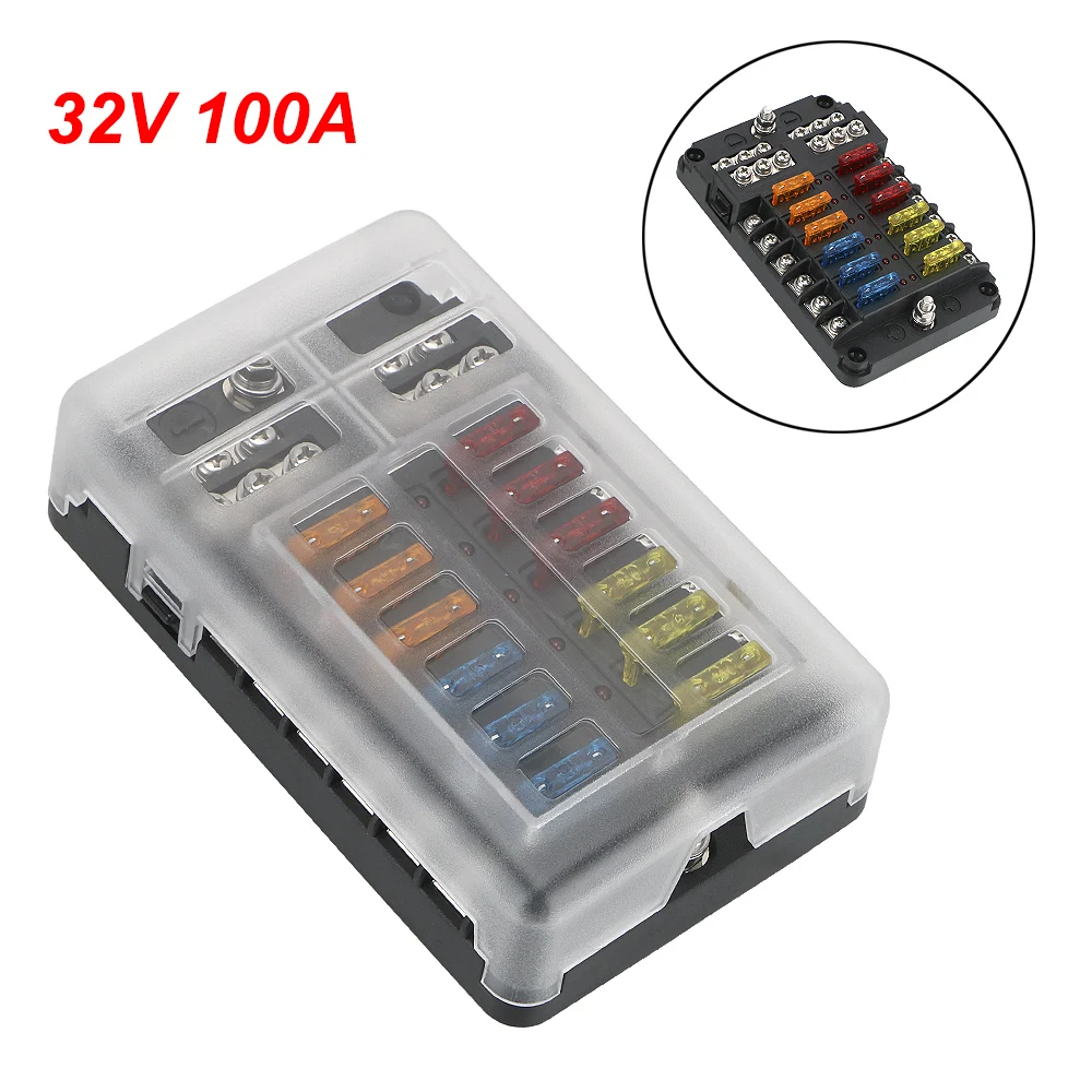 12V24V 12 Way Blade Fuse Holder Car Marine Boat Fuse Box HolderBlock