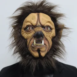 Werewolf Scary Full Head Mask with Brown Fur - Halloween Cosplay Costume Accessory (Wolf mask)