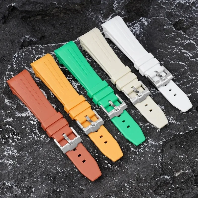Waterproof Quick Release Rubber Watch Strap with Stainless Steel Buckle - 22mm, Curved End Design