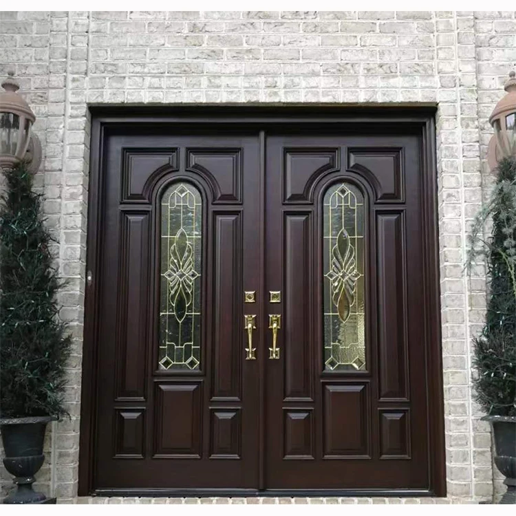 American Wooden Entrance Style Models Mahogany  Double Solid Wood Main Entrance Exterior Entry Front Doors 2