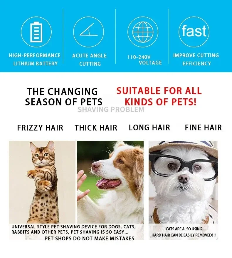 Pet Professional Animal Clipper Razor Blade Electrical Grooming Trimmer for Dogs Cats USB Rechargeable Shaver Low Decibel Dog Haircut Machine