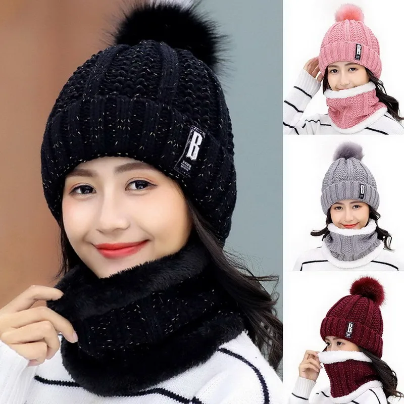 Women's Winter Hats 2022 Hat Scarf New Fashion Wool Knitted Beanie