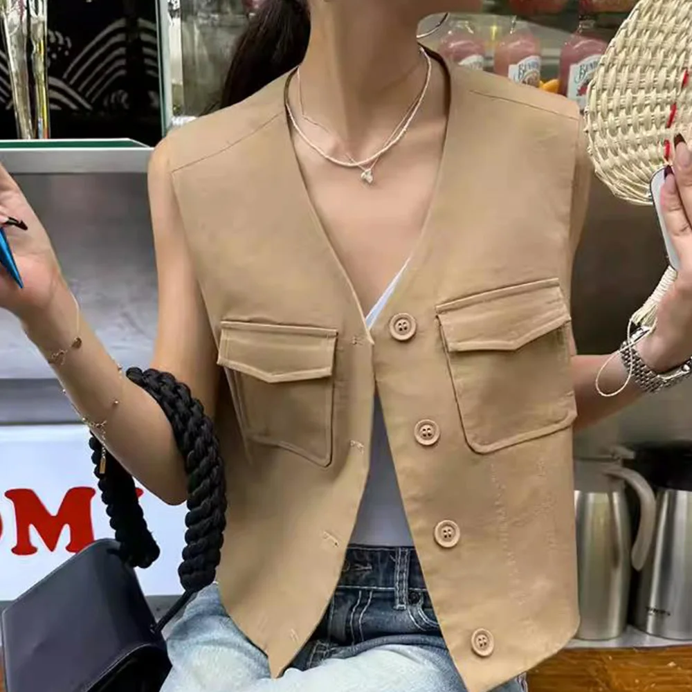 

Sleeveless Tooling Vest Women's New 2023 Summer Layered Waistcoat High-end Western Style Fashionable Vest Pony Clip Outside