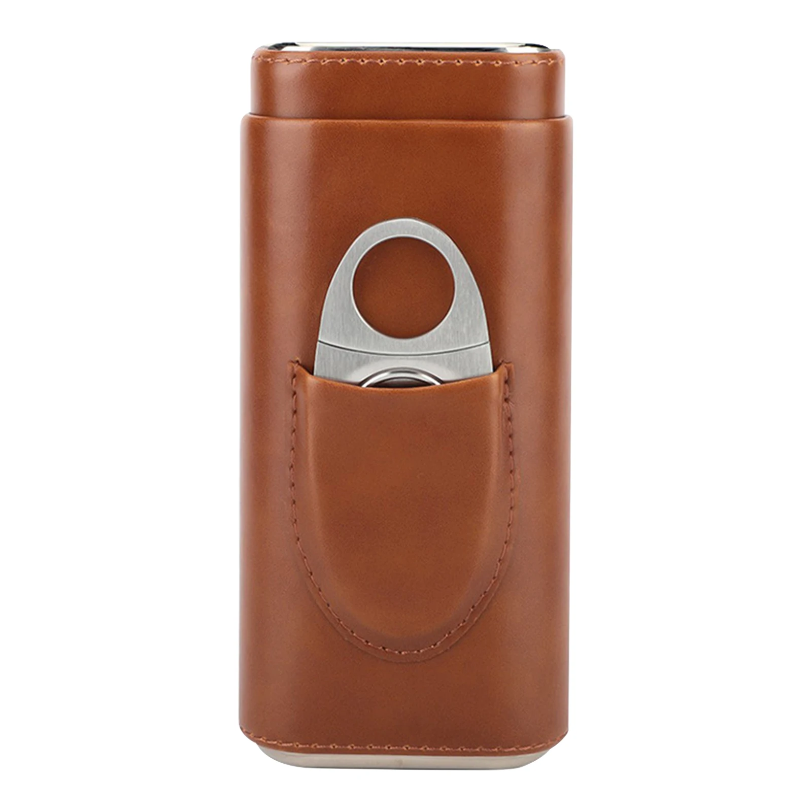 Genuine Leather Cigar Case 3-Finger Potable Travel Cigar Humidor
