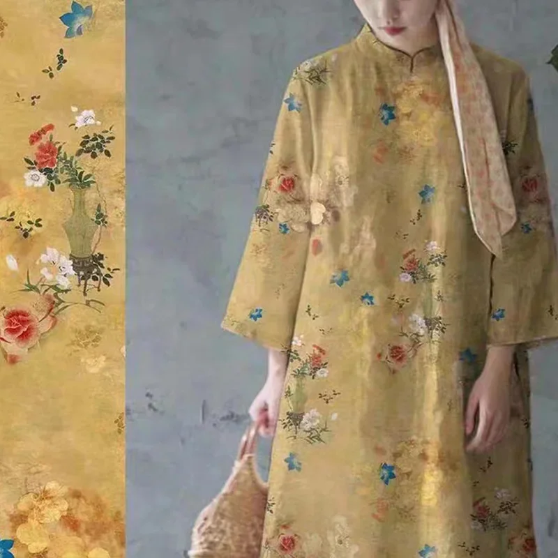 

Vintage high-quality natural ramie fabric linen summer thin Chinese gown dress Tissu Diy sewing designer