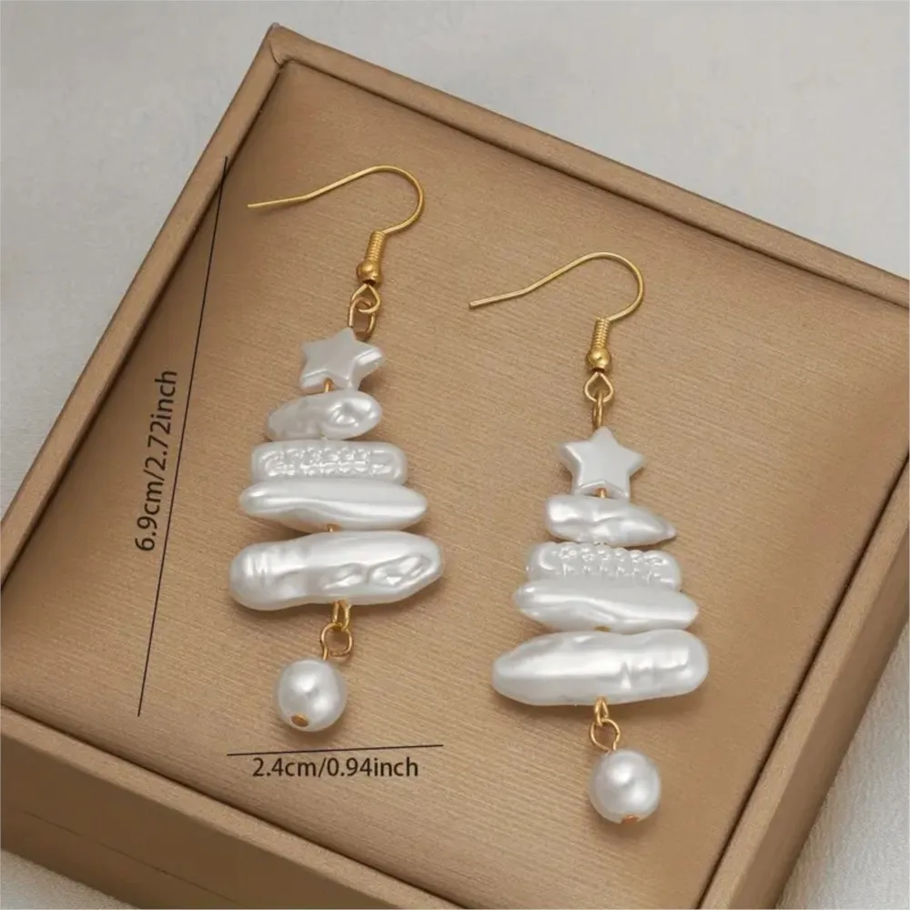 Christmas Tree Star Earrings for Women Statement Faux Baroque Pearl Dangle Earring Christmas Jewelry Gifts Accessories