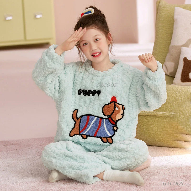 الشتاء الاطفال الفتيان منامة مجموعات الدافئة منامة في سن المراهقة الفتيات ملابس خاصة الفانيلا الصوف في سن المراهقة ملابس الأطفال ملابس المنزل