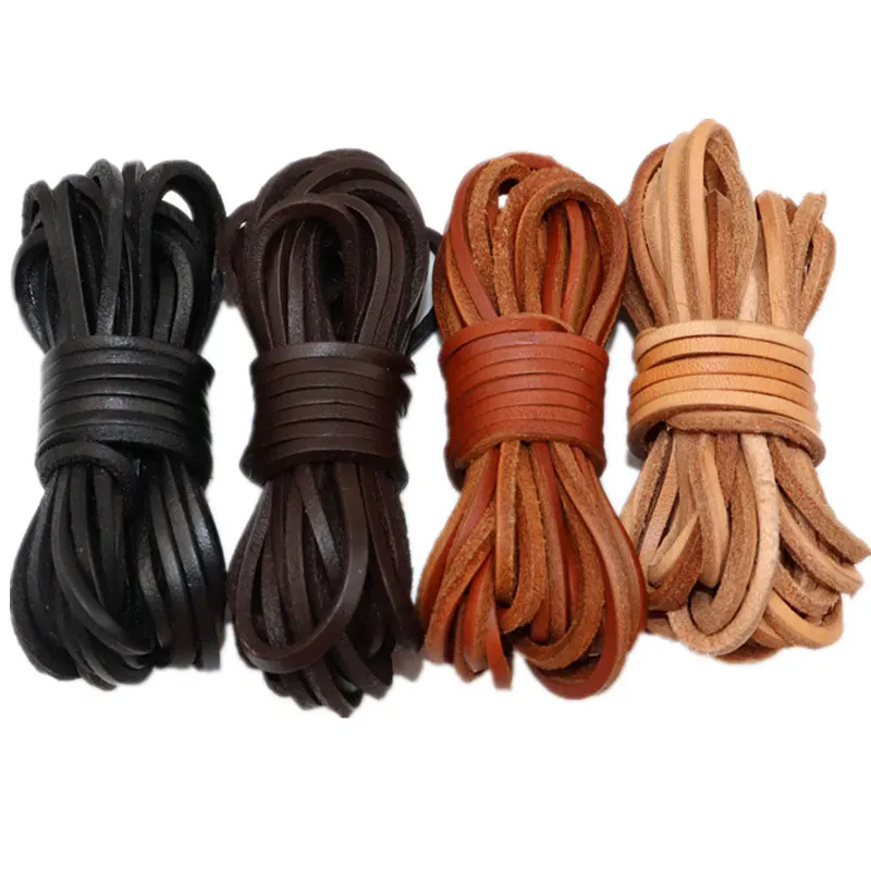 Retro Genuine Leather Cord 3mm Flat Strand Cow Leather Rope 5Meters For Jewelry Making