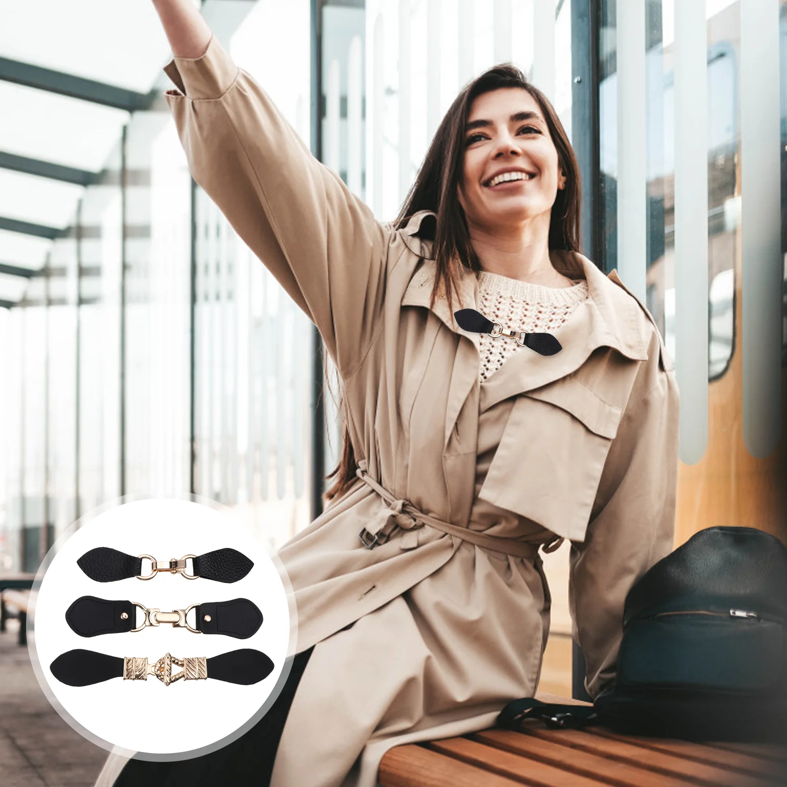 

3 Pcs Metal Buckle Coat Clips Overcoat Connection Buckles Dress Sweater Wind Shawl Belt The Back