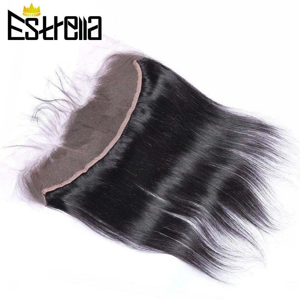 13x4 Lace Frontal Kinky Straight 100% Human Hair Peruvian Hair 8-20Inches Free Part Ear To Ear Front Remy For Women