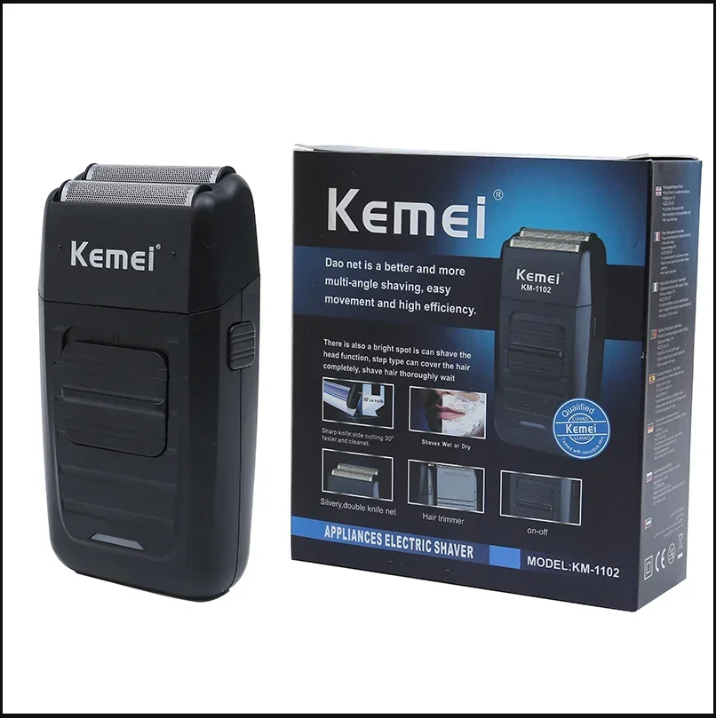 Kemei KM-1102 Rechargeable Wireless Men's Shaver Double Blade Reciprocating Blade Professional Shaver 2
