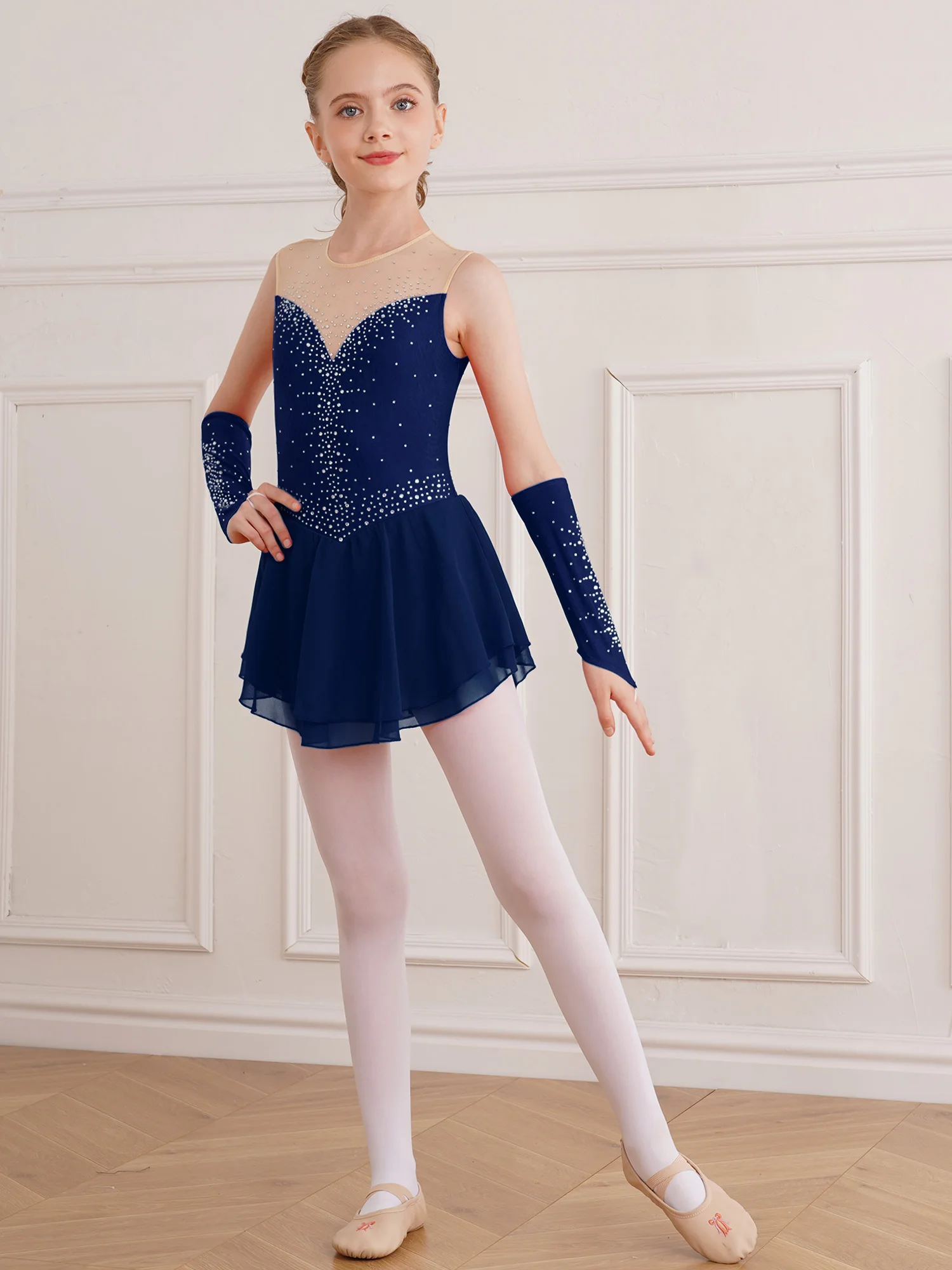 DPois Justaucorps Danse Latine Garçon Manches Longues – Tenue Gymnastique Patinage Strass & Maille Transparente Enfant/Adolescent