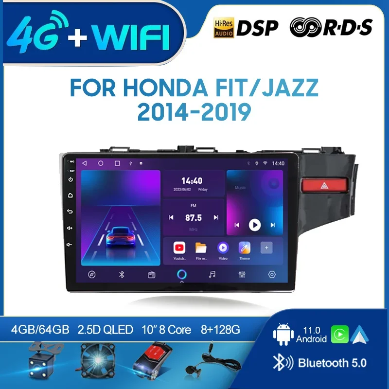 Автомагнитола QSZN для HONDA FIT JAZZ 2014-2019 RHD 2 din Android 12,0 мультимедийный видеоплеер GPS-навигация 4G Carplay