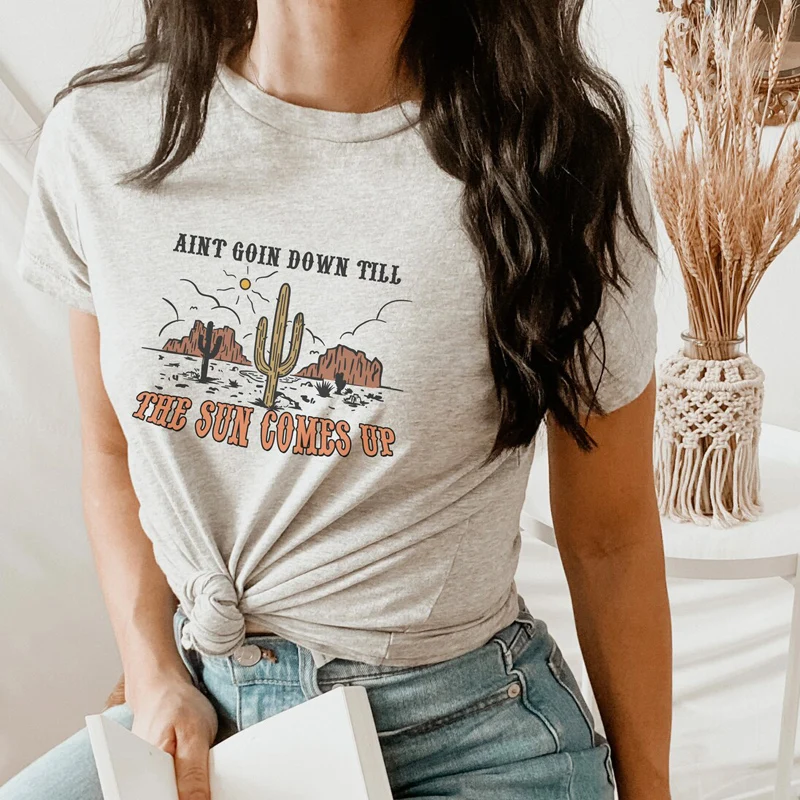 

Summer Women Graphic T Shirts Sun Cactus Print O Neck Short Sleeve Tee Fashion Harajuku Kawaii Clothes Retro Cute Tops Grunge