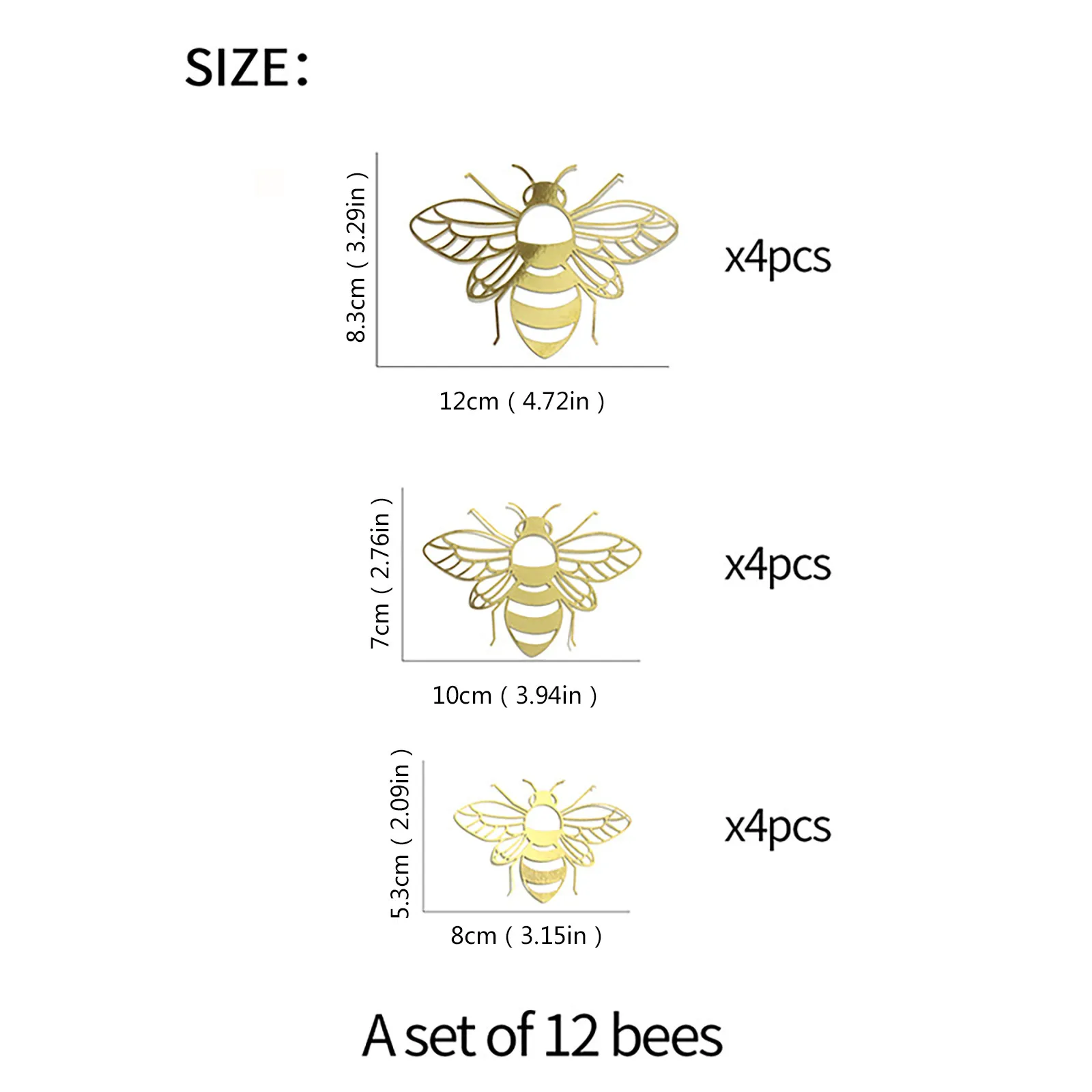 Gold Hollow Bee Wall Stickers Spring Party Cardboard Bee Window Sticks Baby Nursery Vinyl Decal Kids Bedroom Home Decor 12Pcs wall stickers window stickers