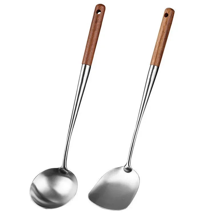 Extended Length 304 Stainless Steel Kitchen Utensils Spatula With Wooden Handle For Home Cooking Frying Spatula Chef Special
