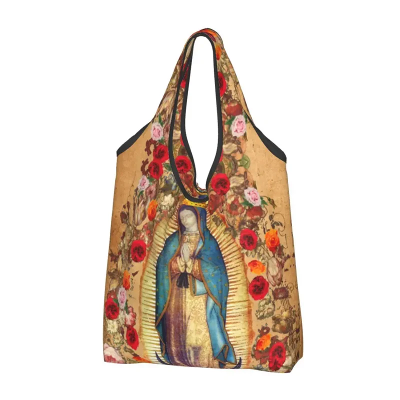 

Kawaii Printing Our Lady Of Guadalupe Virgin Mary Tote Shopping Bags Portable Shopper Shoulder Catholic Mexico Poster Handbag