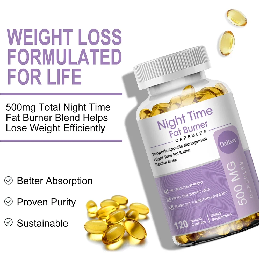 Nighttime Fat Burner-Natural Sleep and Nighttime Fat Burner-Appetite Suppressant and Detox, Metabolism, Vegetarian Capsules