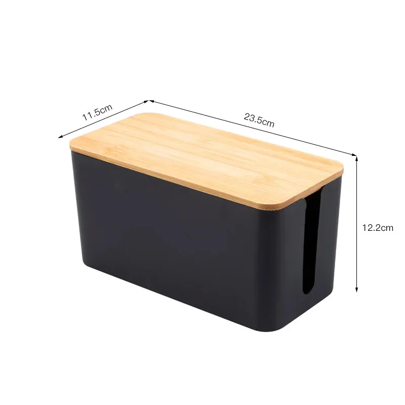 Elegant Bamboo Cable Management and Storage Box with Wood Cover