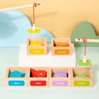 Children's Wooden Magnetic Color Shape Teaching Aid Classification Box Geometric Cognition Fishing Game Educational Toys For Kid 1