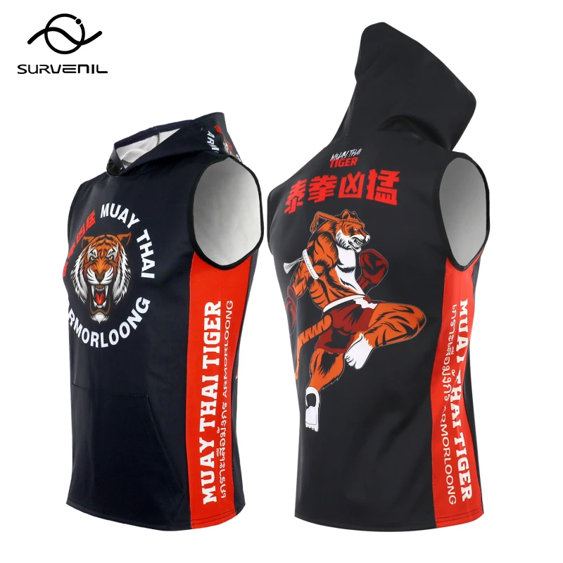 

Tiger Muay Thai Shirt Hooded Rashguard Jiujitsu Boxing Hoodies Men Women Teens Martial Arts MMA Fight Kickboxing Jacket Jerseys