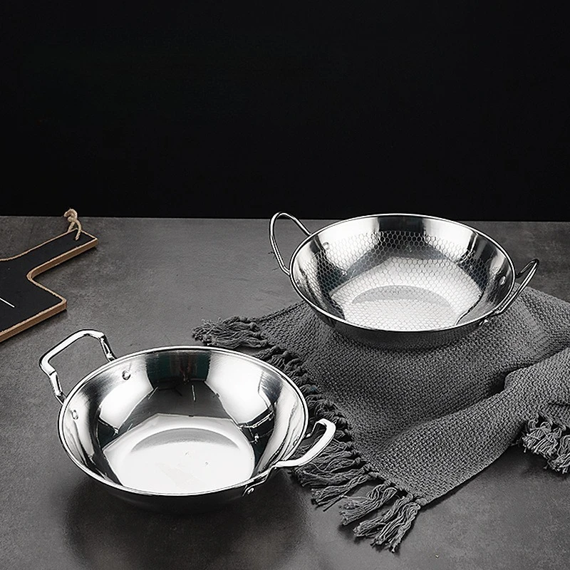 Round Flat Bottomed Outdoor Dry Pot with Handle,Suitable for Small Hotpot and Chinese Hotpot, Suitable for Household Outdoor Use