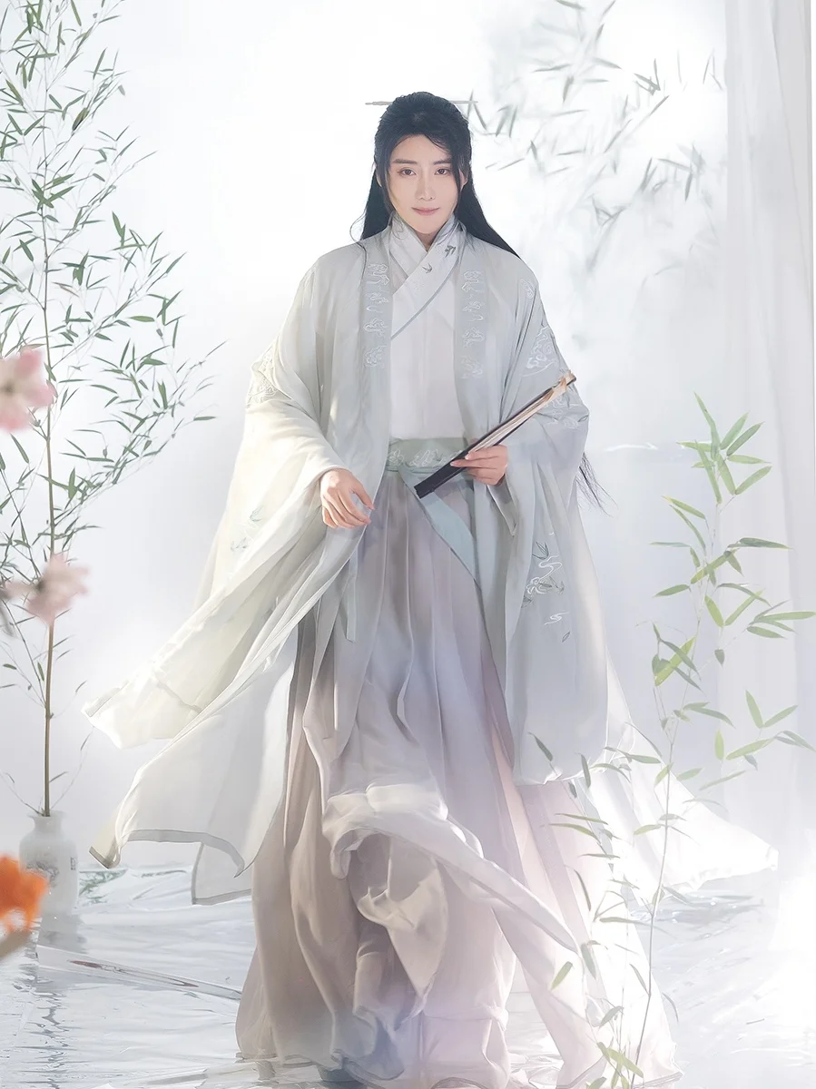 

Hanfu Men Plus Size 4XL Women Chinese Embroidery Hanfu Couples Cosplay Costume Fancy Dress Gray/White Hanfu Overcoat For Men