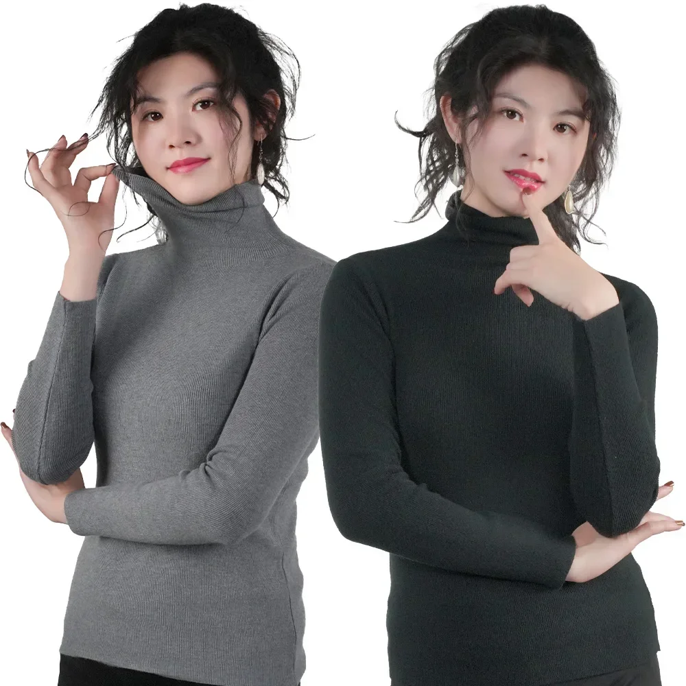 Women's Sweater Choker High Collar Thermal Tops Woman Turtleneck Slim Thin Sweaters Candy Color Jumper Knitwear Pullover Outwear 3