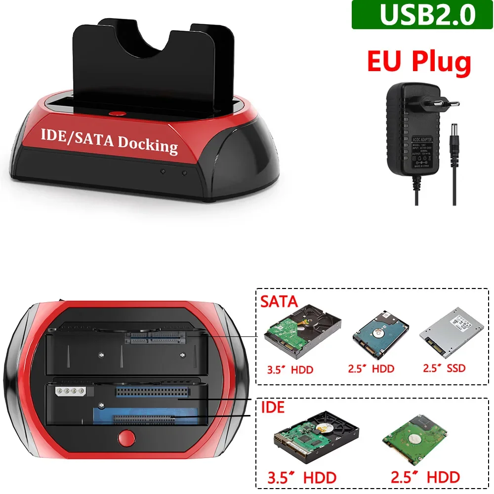 USB-2.5/3.5인치 SATA IDE 하드 드라이브 HDD SSD 리더 도킹 스테이션 듀얼 베이 외장 디스크 박스 인클로저 케이스 HD 외장형