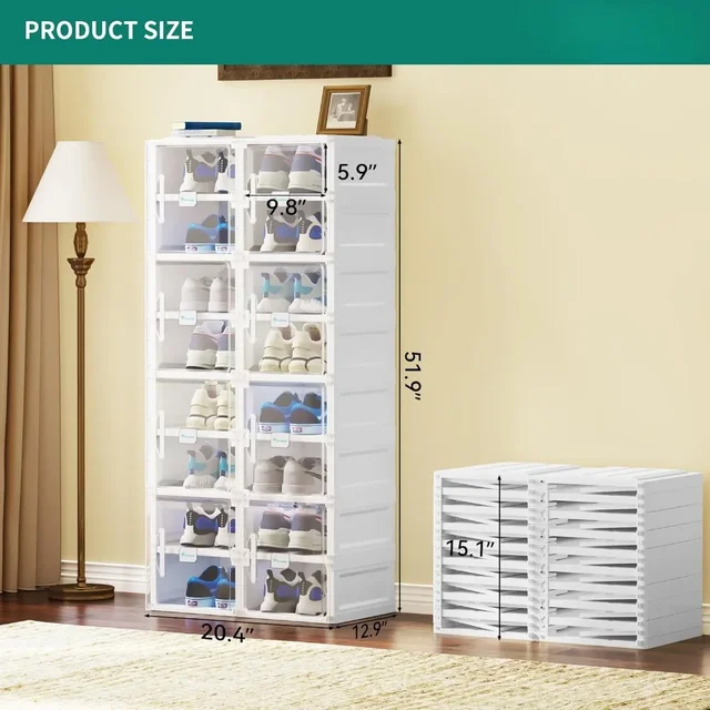 Shoe cabinet storage box, stackable transparent shoe cabinet without installation, hallway, folding shoe box with door 5