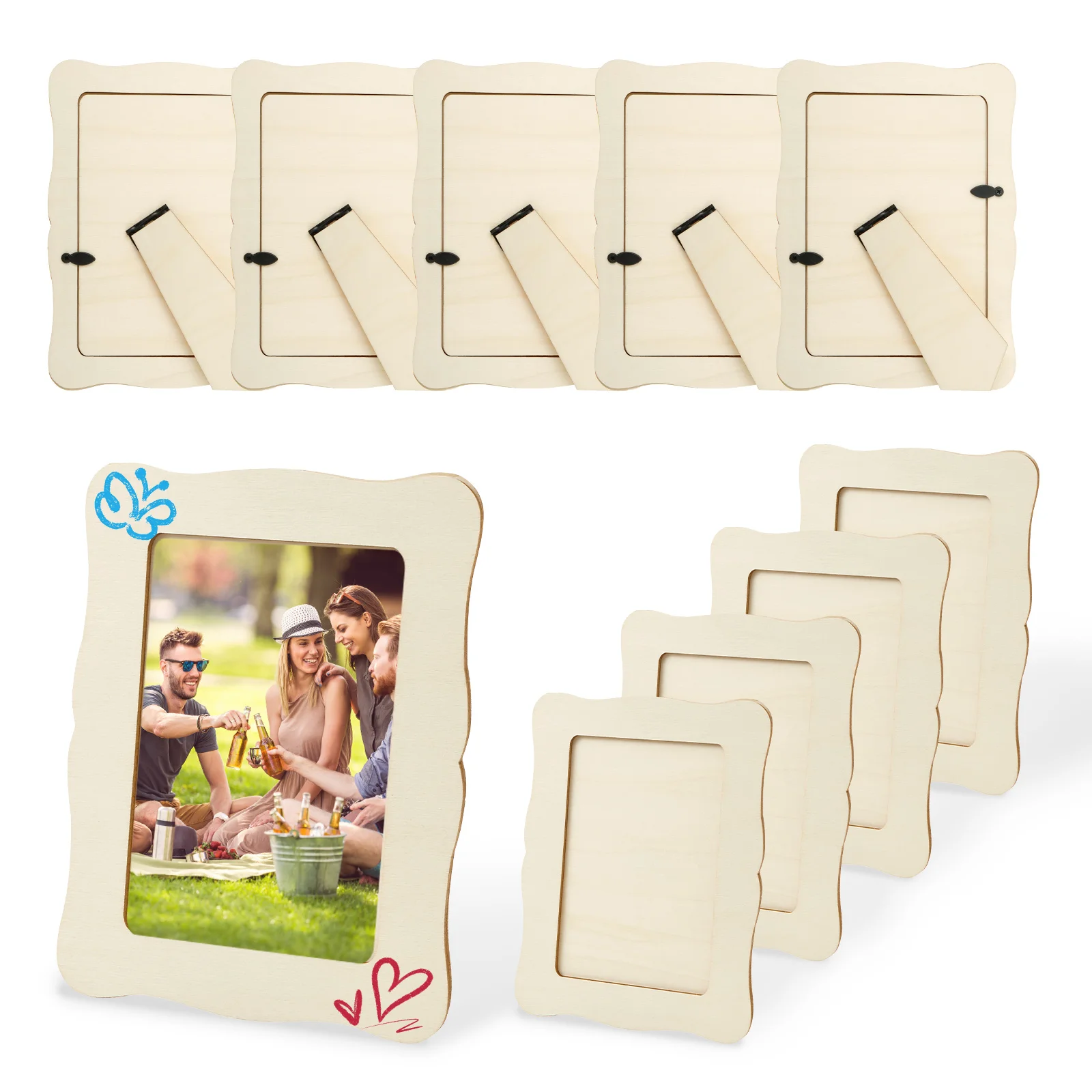 Unfinished Wooden Frames 10Pcs Wavy/Rectangle Photo Holder DIY Painting Crafts Photo Display Stand Home Office Desktop Decor photo frame wood canvas frame wood photo frame wood frame wood picture frame