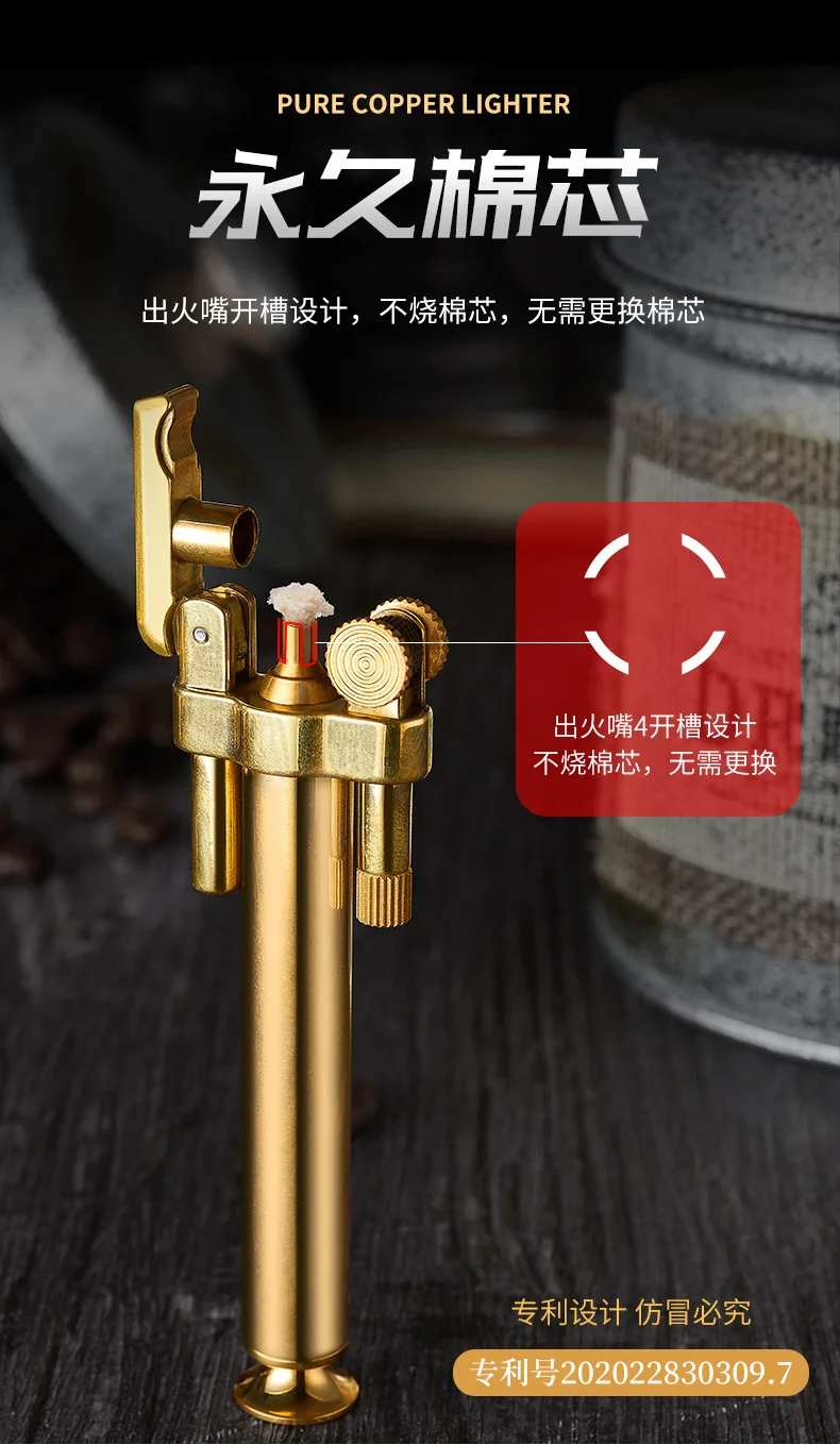 Description Picture 4 of itemNew German ROWENTA Detachable Pipe Lighter Permanent Cotton Core Pure Copper Kerosene Windproof Grinding Wheel Flint Lighter