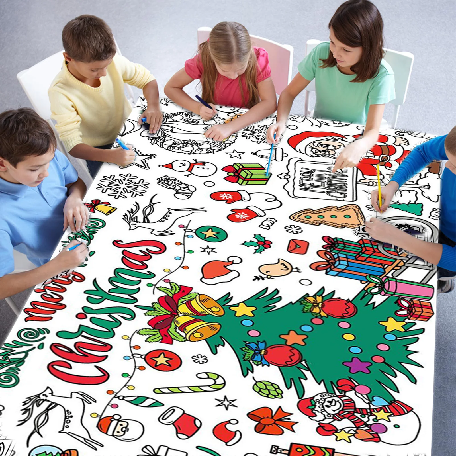 New Christmas Colored Tablecloth Children‘s Desk Waterproof Cloth Christmas Themed Desktop Decoration For Xmas Family Reunion