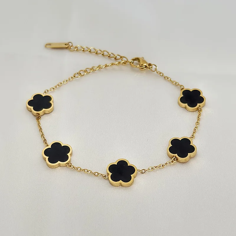 Green Flower Charm Bracelet for Women Gift Gold Color Stainless Steel Clover Bracelet Jewelry bracelet jewelry