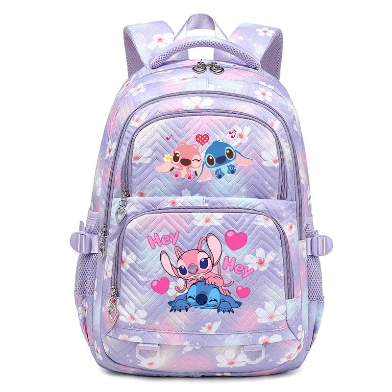 Lilo & Stitch Waterproof School Backpack for Girls – Cute Travel Bookbag purple